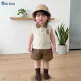  Đồ bộ bé trai BiBi Kids polo ba lỗ cổ caro nâu quần đùi caro 6 tháng - 3 tuổi C45 