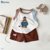  Đồ bộ bé trai BiBi Kids ba lỗ gấu nâu viền phối màu quần đùi nâu 6 tháng - 4 tuổi C47 