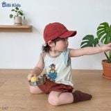  Đồ bộ bé trai BiBi Kids ba lỗ gấu nâu viền phối màu quần đùi nâu 6 tháng - 4 tuổi C47 