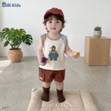  Đồ bộ bé trai BiBi Kids ba lỗ gấu nâu viền phối màu quần đùi nâu 6 tháng - 4 tuổi C47 