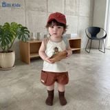  Đồ bộ bé trai BiBi Kids ba lỗ gấu nâu viền phối màu quần đùi nâu 6 tháng - 4 tuổi C47 