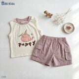  Đồ bộ bé trai BiBi Kids ba lỗ chữ Puppy quần đùi tím nhạt 6 tháng - 3 tuổi C48 