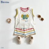  Đồ bộ bé trai BiBi Kids ba lỗ hình voi Happy Day quần đùi sọc màu 6 tháng - 3 tuổi C50 