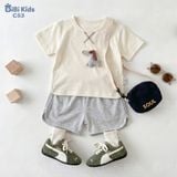  Đồ bộ bé trai BiBi Kids áo thun ngựa nổi quần đùi xám 6 tháng - 3 tuổi C53 