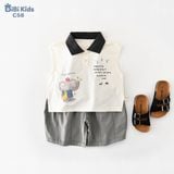  Đồ bộ bé trai BiBi Kids polo ba lỗ hình voi cổ đen quần đùi xám 6 tháng - 5 tuổi C58 