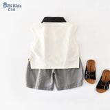  Đồ bộ bé trai BiBi Kids polo ba lỗ hình voi cổ đen quần đùi xám 6 tháng - 5 tuổi C58 