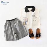  Đồ bộ bé trai BiBi Kids polo ba lỗ hình voi cổ đen quần đùi xám 6 tháng - 5 tuổi C58 