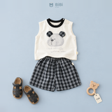  Đồ bộ bé trai BiBi Kids ba lỗ gấu tai caro quần đùi caro đen 6 tháng - 5 tuổi C59 