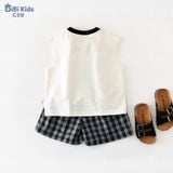  Đồ bộ bé trai BiBi Kids ba lỗ gấu tai caro quần đùi caro đen 6 tháng - 5 tuổi C59 