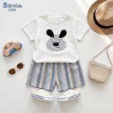  Đồ bộ bé trai BiBi Kids áo thun chó tai đen quần đùi sọc xanh 6 tháng - 3 tuổi C69 