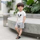  Đồ bộ bé trai BiBi Kids áo thun chó tai đen quần đùi sọc xanh 6 tháng - 3 tuổi C69 
