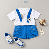  Đồ bộ bé trai BiBi Kids áo thun hình gấu quần đùi xanh túi hộp 1 - 6 tuổi C6 