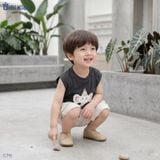  Đồ bộ bé trai BiBi Kids ba lỗ đen hình voi Hello quần đùi kem 6 tháng - 3 tuổi C76 