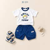  Đồ bộ bé trai BiBi Kids áo thun mặt cười quần đùi xanh bo gấu 1 - 6 tuổi C79 