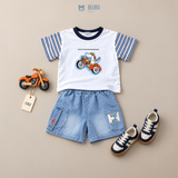  Đồ bộ bé trai BiBi Kids áo thun hình xe tay sọc quần đùi jean 1 - 6 tuổi C82 