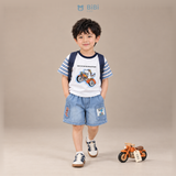  Đồ bộ bé trai BiBi Kids áo thun hình xe tay sọc quần đùi jean 1 - 6 tuổi C82 