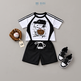  Đồ bộ bé trai BiBi Kids áo thun raglan chó đội mũ quần đùi đen 1 - 6 tuổi C8 