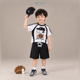  Đồ bộ bé trai BiBi Kids áo thun raglan chó đội mũ quần đùi đen 1 - 6 tuổi C8 
