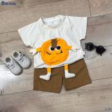  Đồ bộ bé trai BiBi Kids áo thun mặt cười vàng nổi quần đùi nâu 9 tháng - 5 tuổi C35 