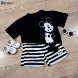  Đồ bộ bé trai BiBi Kids áo thun đen hình Mickey quần đùi sọc 1 - 6 tuổi C7 
