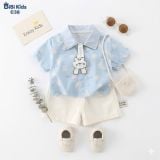  Đồ bộ bé trai BiBi Kids áo sơ mi xanh hình gấu quần đùi kem 6 tháng - 3 tuổi C38 