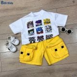  Đồ bộ bé trai BiBi Kids áo thun hình robot quần đùi vàng túi hộp 1 - 6 tuổi C10 