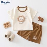  Đồ bộ bé trai BiBi Kids áo thun sư tử cổ nâu quần đùi nâu 6 tháng - 3 tuổi C37 