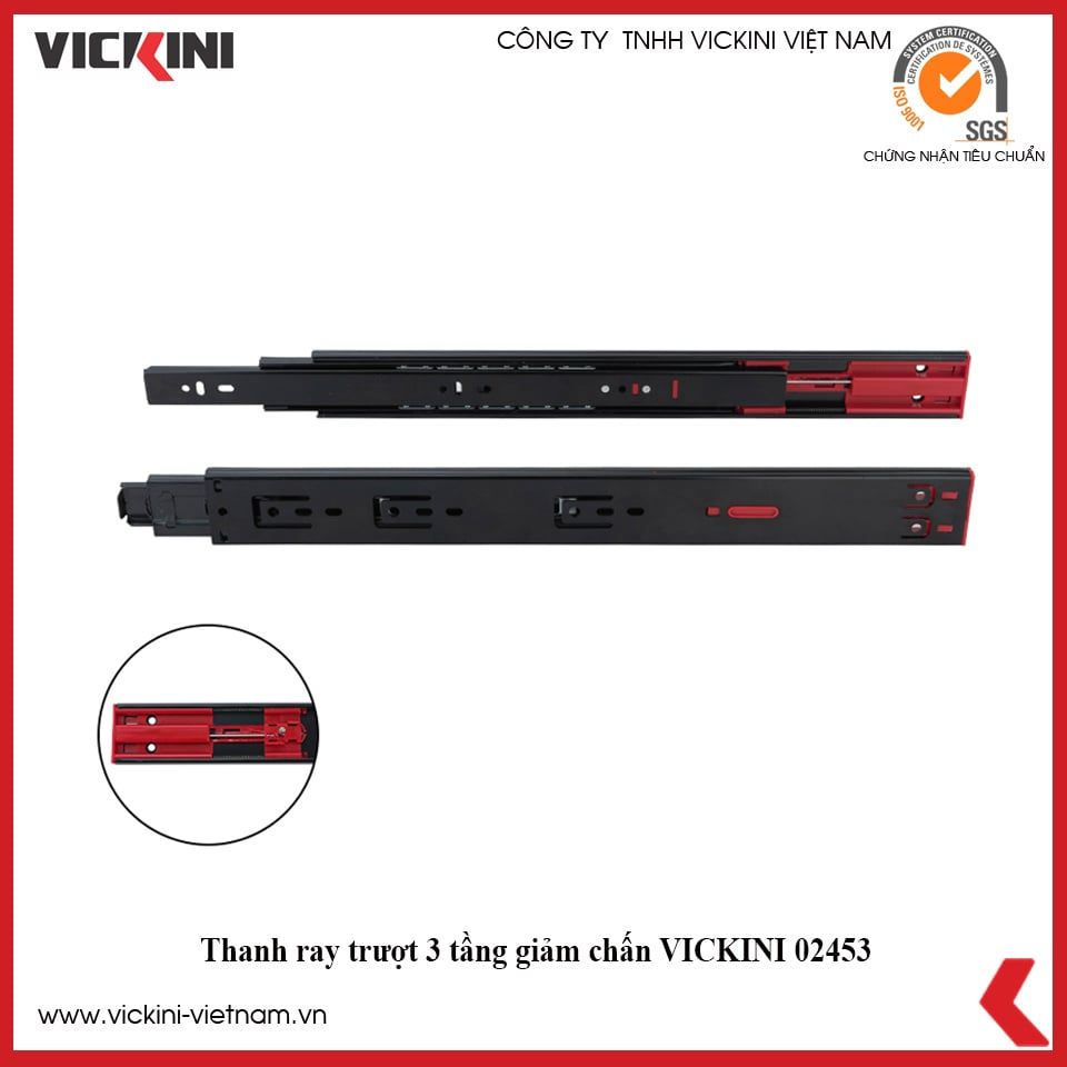 Thanh ray trượt 3 tầng giảm chấn VICKINI 02453 – vickini
