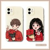  Ốp lưng iPhone cặp đôi in hình Chibi cute hoa hồng đủ dòng 16/16splus/7/8//x/15/11/12/13/14/pro/plus/promax 