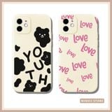  Ốp lưng iPhone cute gấu đen & chữ YOUTH, LOVE hồng, cá tính, cặp đôi đủ dòng 16/16splus/7/8//x/15/11/12/13/14/pro/plus/promax 