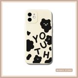  Ốp lưng iPhone cute gấu đen & chữ YOUTH, LOVE hồng, cá tính, cặp đôi đủ dòng 16/16splus/7/8//x/15/11/12/13/14/pro/plus/promax 