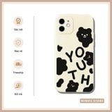  Ốp lưng iPhone cute gấu đen & chữ YOUTH, LOVE hồng, cá tính, cặp đôi đủ dòng 16/16splus/7/8//x/15/11/12/13/14/pro/plus/promax 