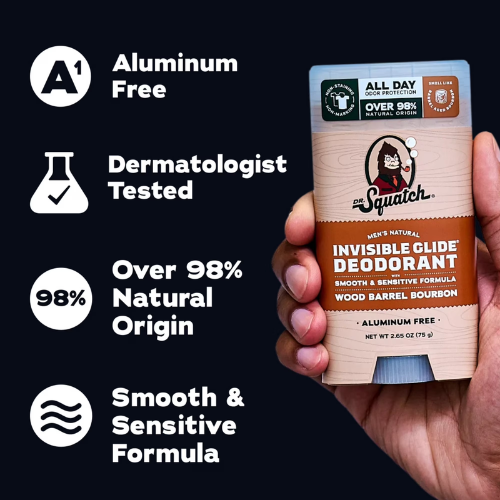  Lăn Khử Mùi Dr. Squatch Invisible Glide Wood Barrel Bourbon Aluminum Free Deodorant 75Gr 