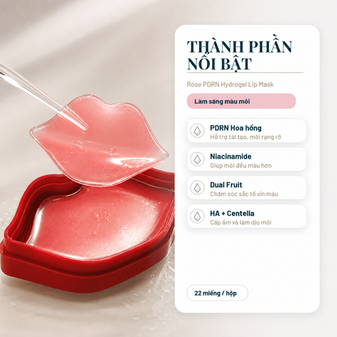MONDSUB Mặt Nạ Môi Hydrogel Rose PDRN Hộp 22 Miếng | Mond'sub Rose PDRN Hydrogel Lip Mask
