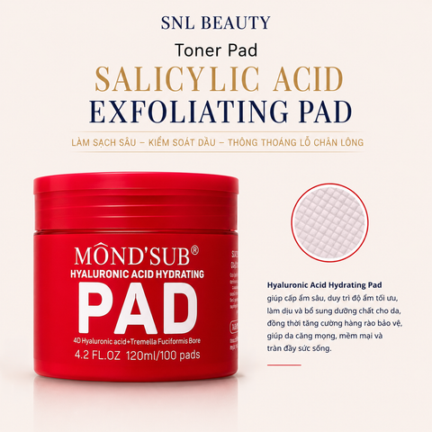 MONDSUB Toner Pad Hyaluronic Acid Cấp Ẩm 120 ml | Mond'sub Hyaluronic Acid Toner Pad