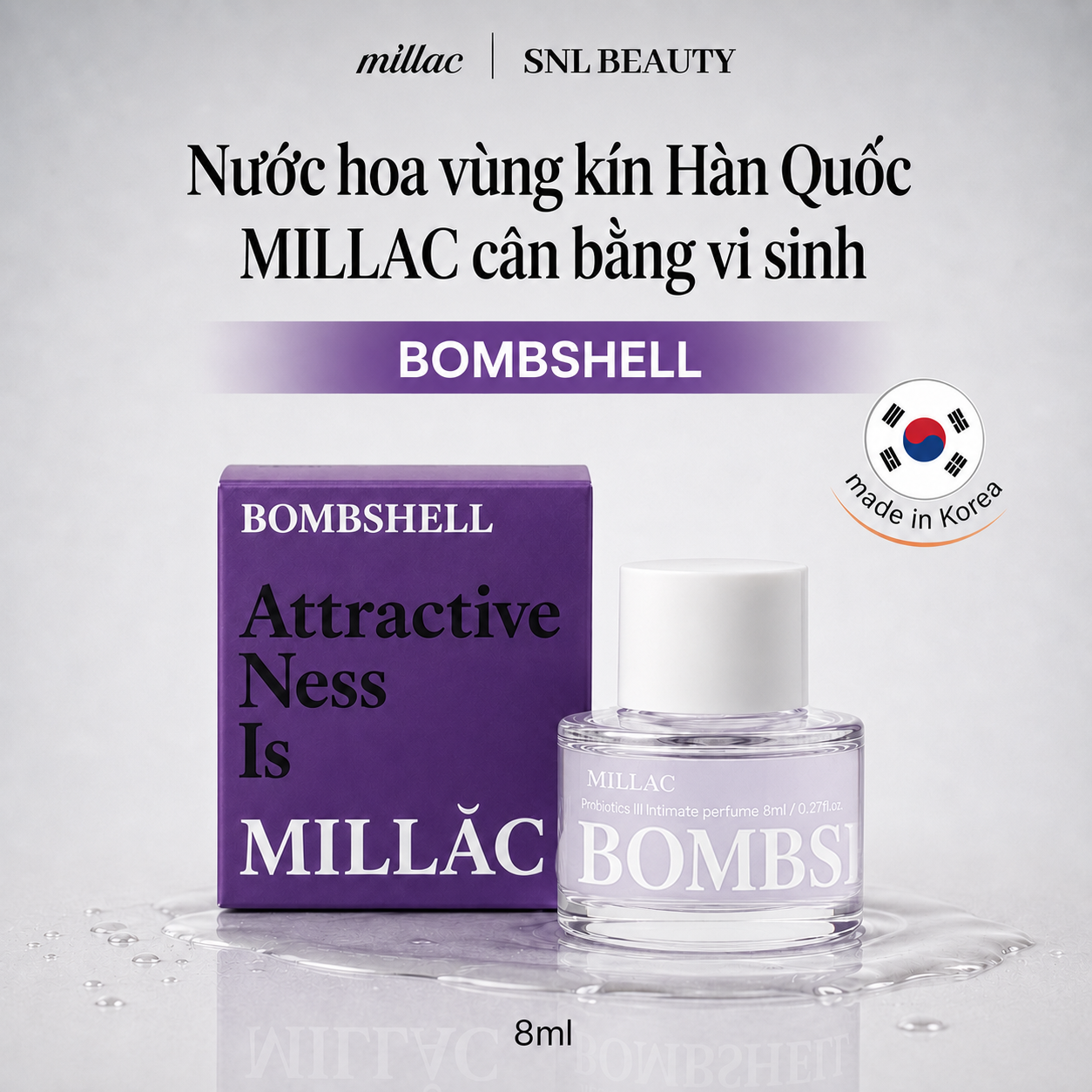 MILLAC Nước Hoa Vùng Kín Bombshell 8 ml | Millac Probiotics III Intimate Perfume Bombshell