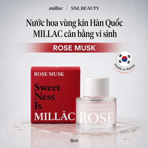 MILLAC Nước Hoa Vùng Kín Rose Musk 8 ml | Millac Probiotics III Intimate Perfume Rose Musk