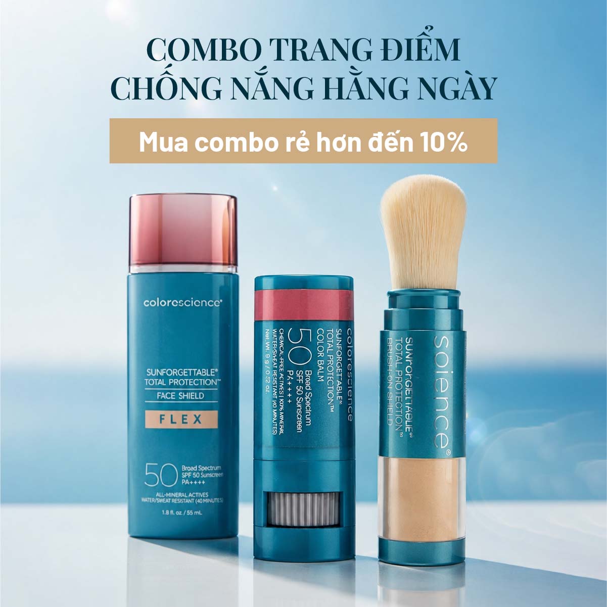COLORESCIENCE Combo Makeup Chống Nắng Hằng Ngày Tone Hồng Pink Sky
