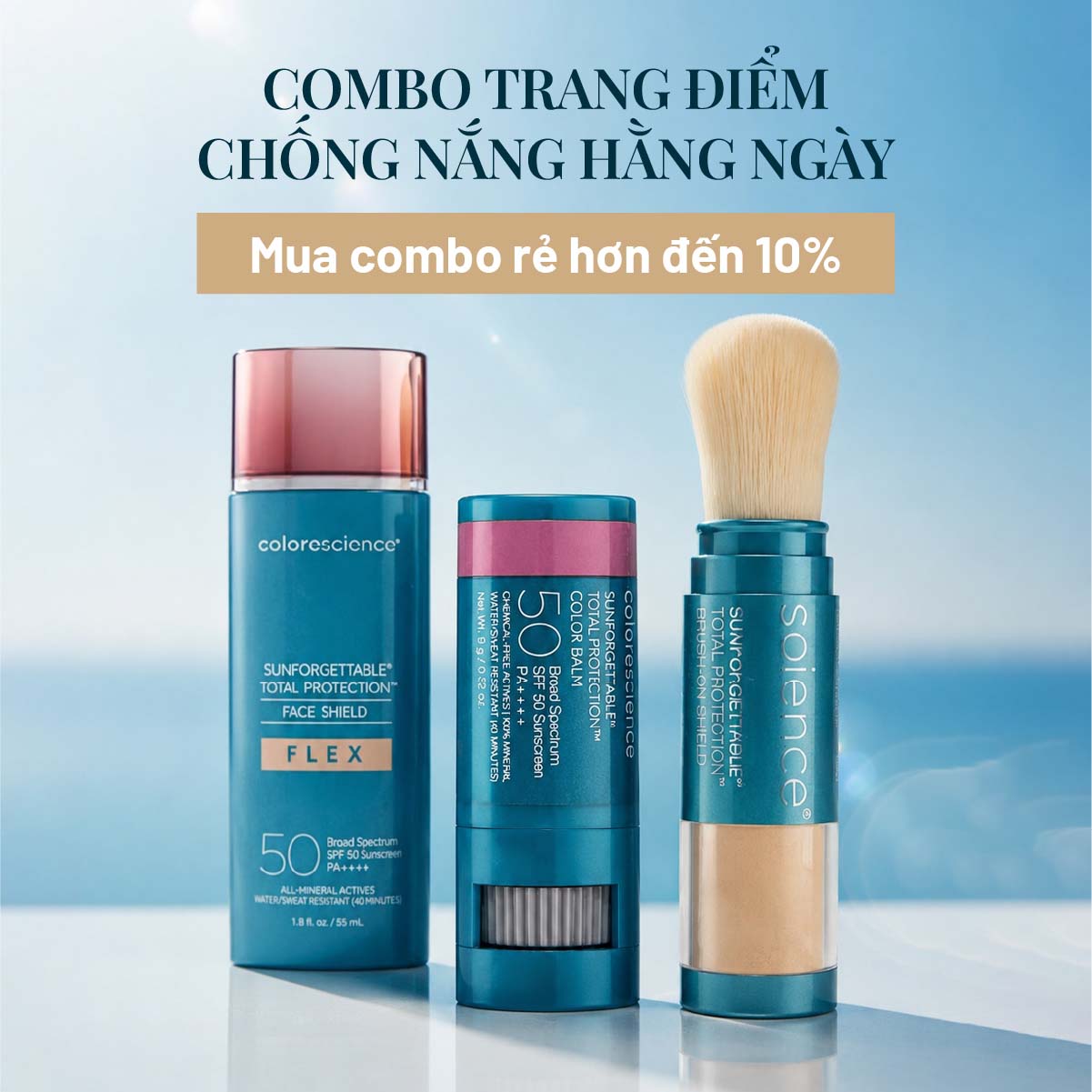 COLORESCIENCE Combo Makeup Chống Nắng Hằng Ngày Tone Hồng Đất Violet Haze