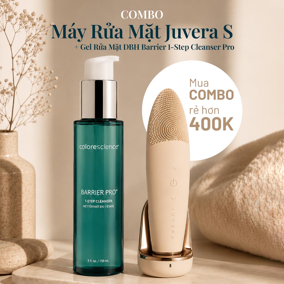 Combo Máy Rửa Mặt Juvera S Kèm Gel Rửa Mặt DBH Barrier 1-Step Cleanser Pro