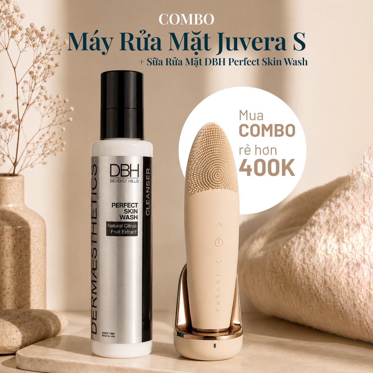 Combo Máy Rửa Mặt Juvera S Kèm Sữa Rửa Mặt DBH Perfect Skin Wash