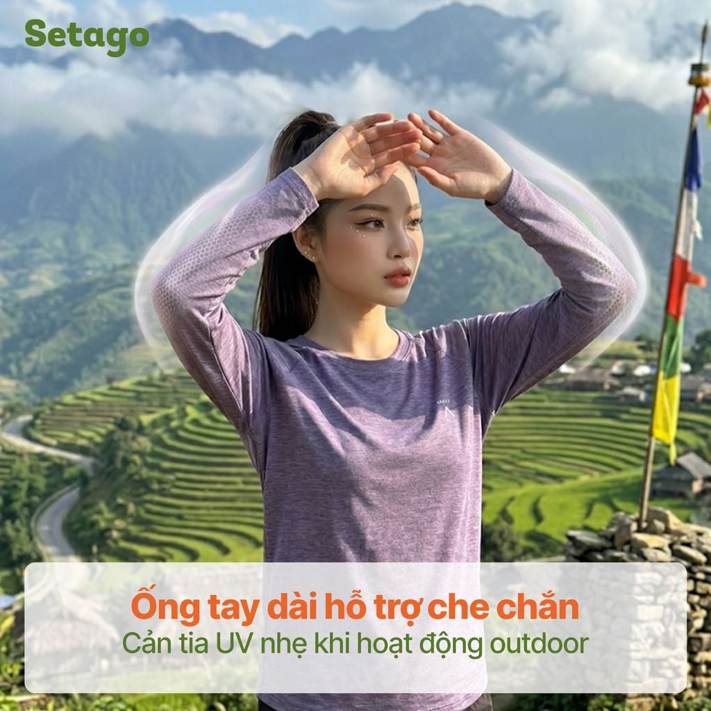 Áo dài tay nữ chạy bộ dã ngoại Motion co giãn, thoáng khí, thời trang