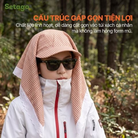 Mũ che nắng kèm khăn trùm đầu Setago họa tiết ca rô viền ren phong cách nữ tính