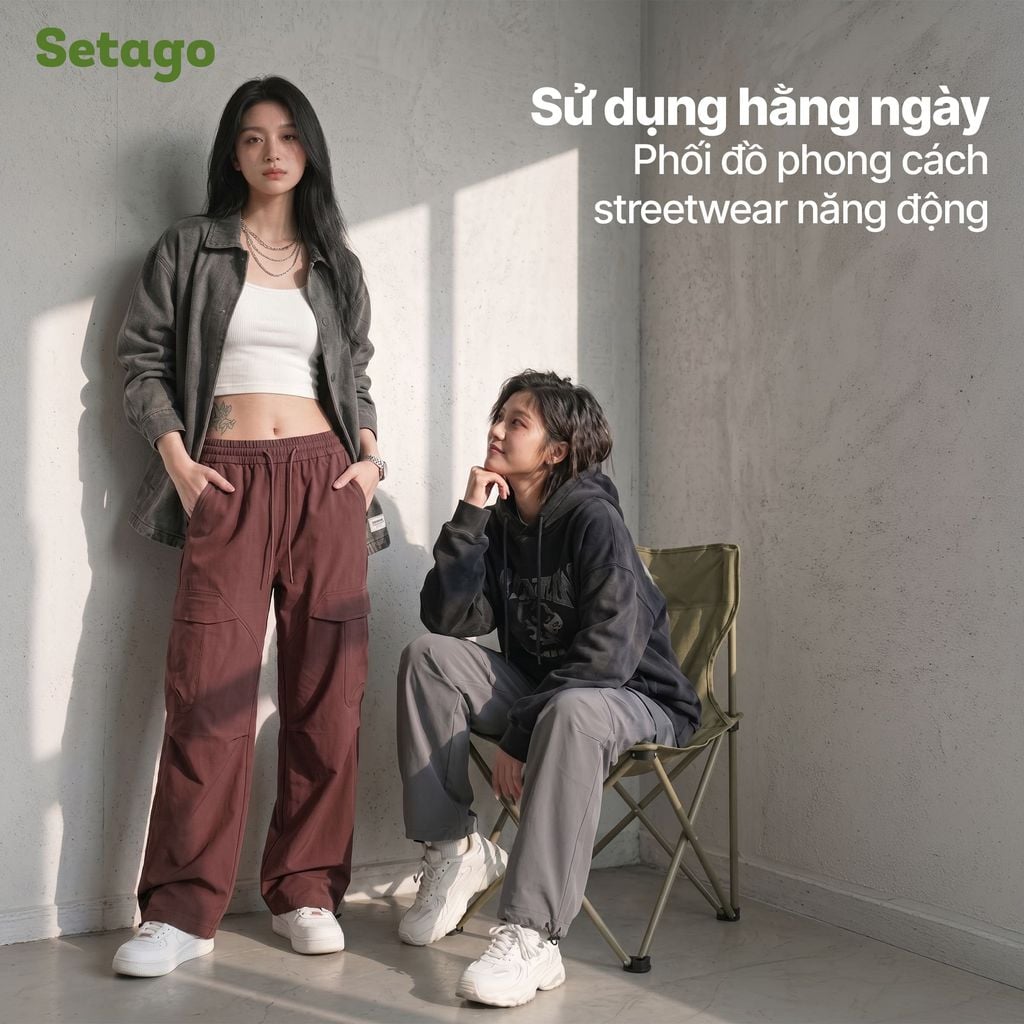 Quần dã ngoại ống cong Gemma vải gió kháng nước, nhẹ thoáng, thời trang