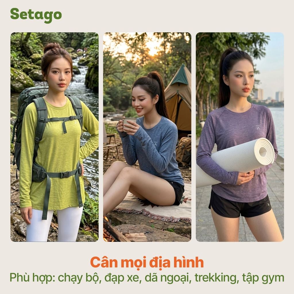 Áo dài tay nữ chạy bộ dã ngoại Motion co giãn, thoáng khí, thời trang