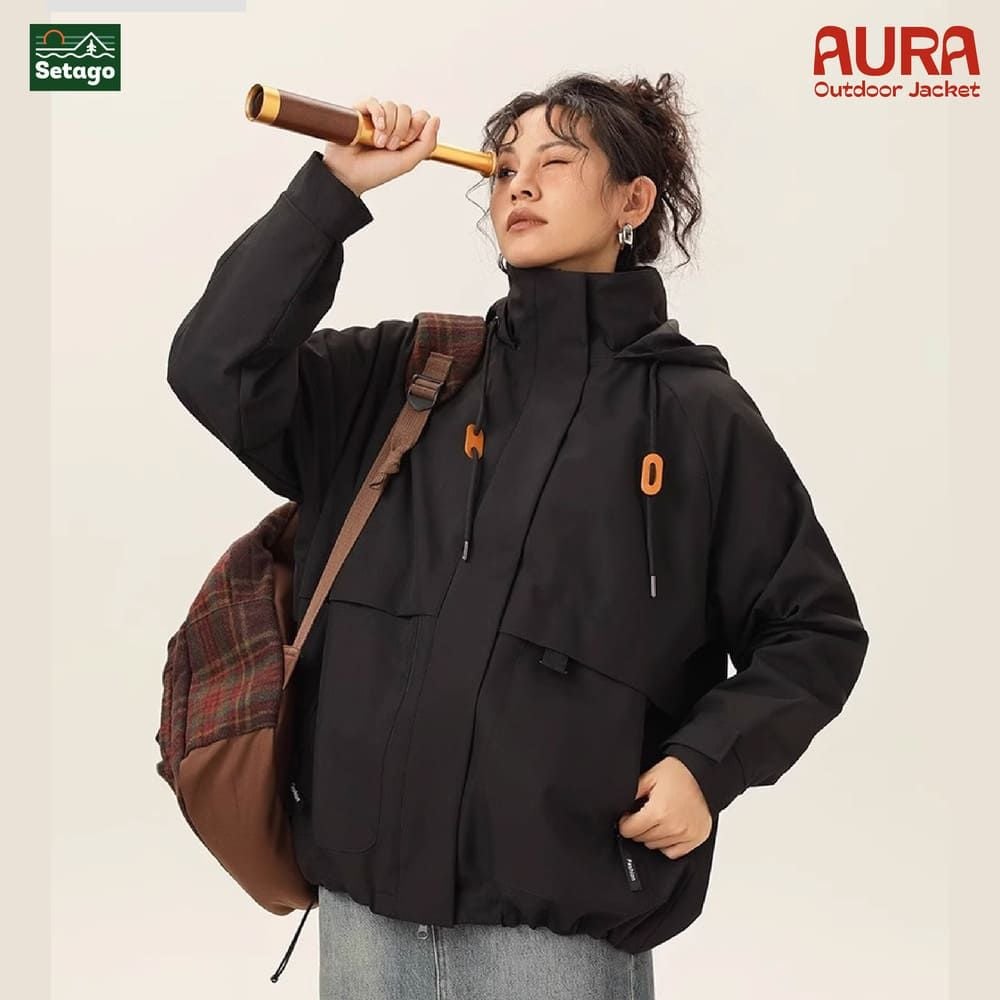 Áo khoác dã ngoại Aura - dáng oversize năng động với cổ cao giúp chống gió, chống thấm nước, chống nắng tối ưu