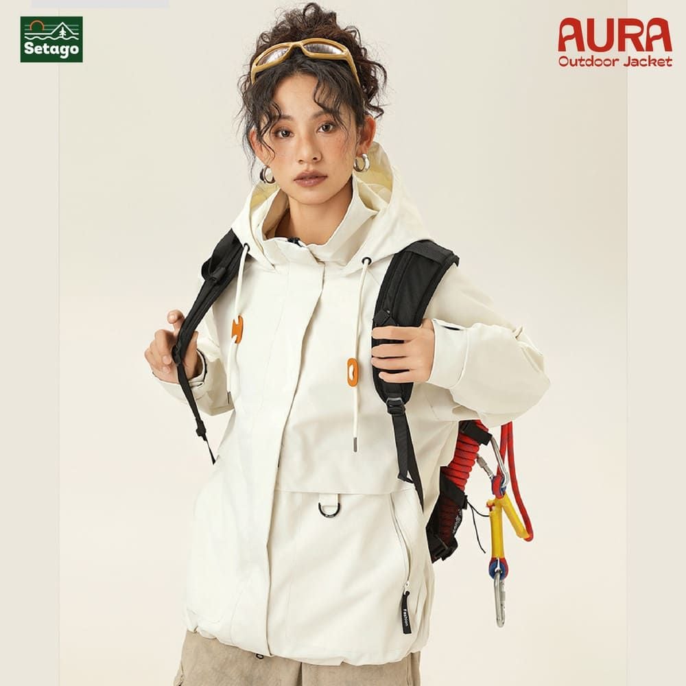 Áo khoác dã ngoại Aura - dáng oversize năng động với cổ cao giúp chống gió, chống thấm nước, chống nắng tối ưu