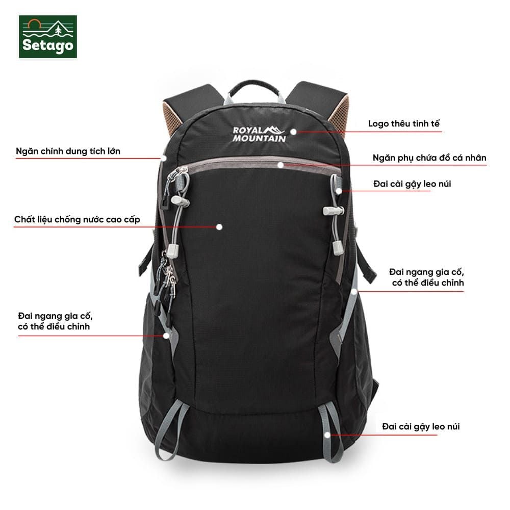 Balo Mountian Royal - Balo trekking, leo núi với dung tích 20-30L gọn nhẹ tiện lợi, chất liệu chống nước cao cấp