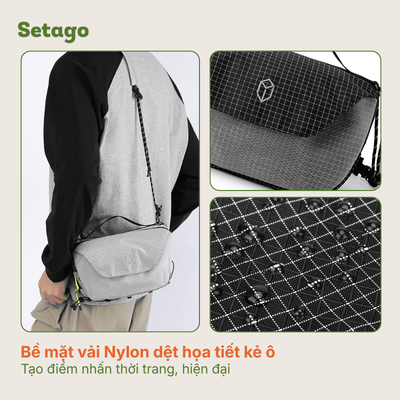 Túi đeo chéo thông minh Metro vải nylon họa tiết kẻ ô kháng nước