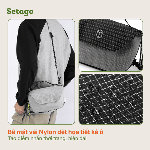 Túi đeo chéo thông minh Metro vải nylon họa tiết kẻ ô kháng nước
